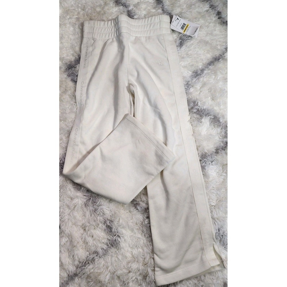 Calvin Klein Jeans Youth Ivory Logo Straight Leg Cotton Sweatpants Size M 8 10